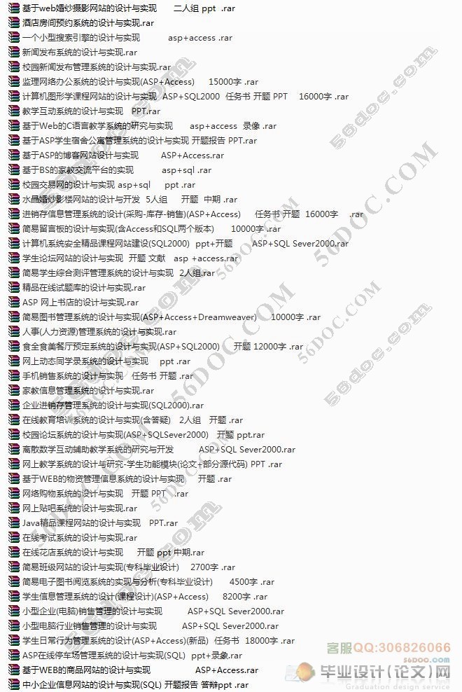 ASP/Access/SQL2000毕业设计(论文)选题/网站/程序设计题目