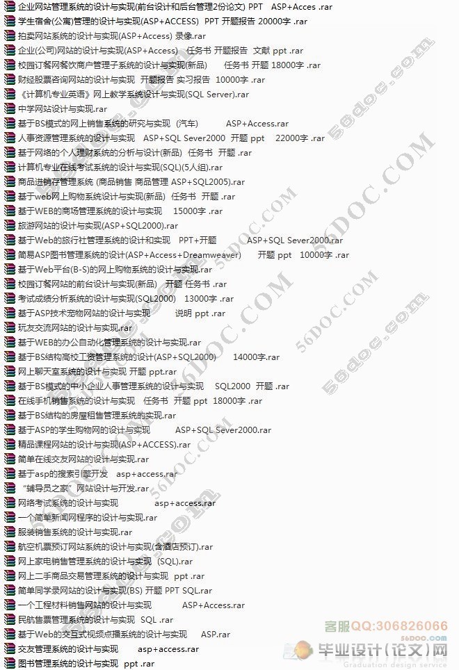 ASP/Access/SQL2000毕业设计(论文)选题/网站/程序设计题目