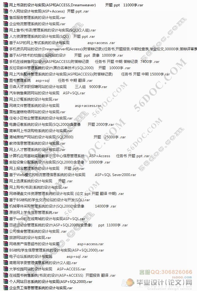 ASP/Access/SQL2000毕业设计(论文)选题/网站/程序设计题目