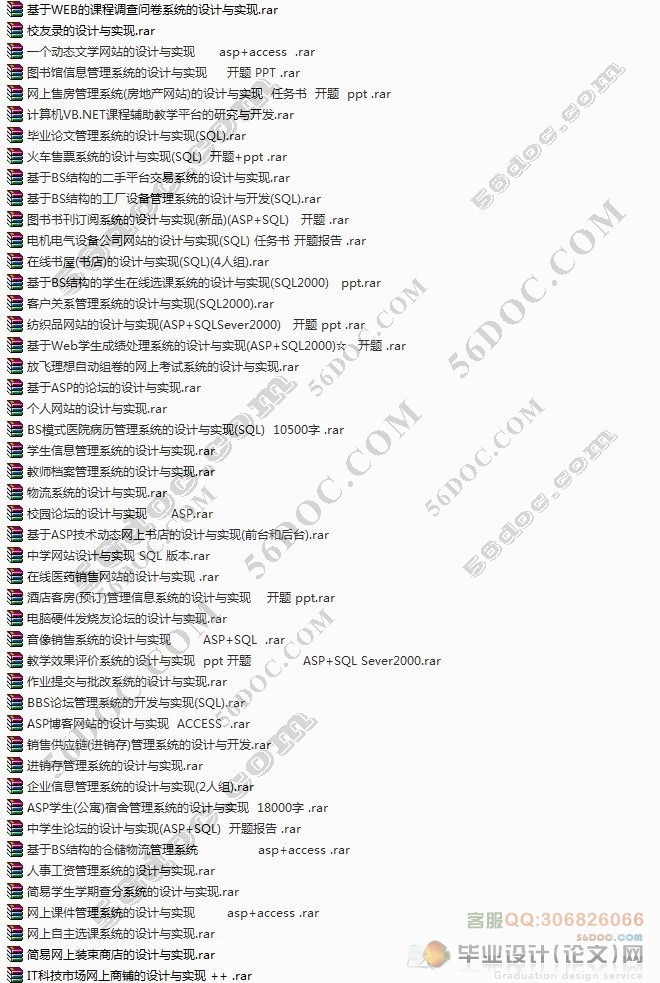 ASP/Access/SQL2000毕业设计(论文)选题/网站/程序设计题目