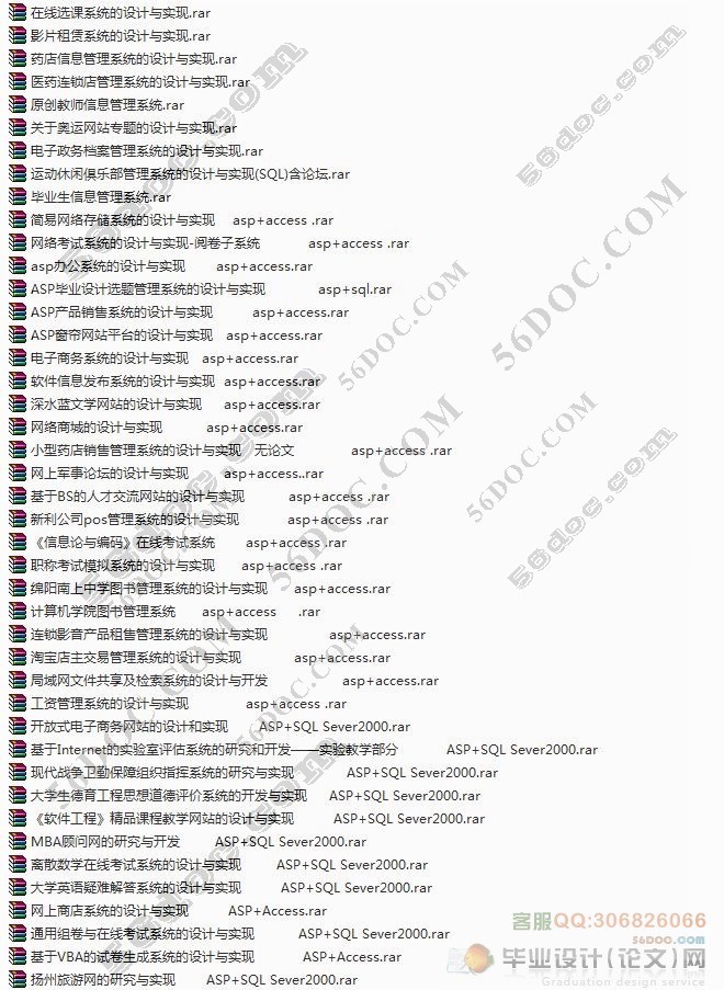 ASP/Access/SQL2000毕业设计(论文)选题/网站/程序设计题目