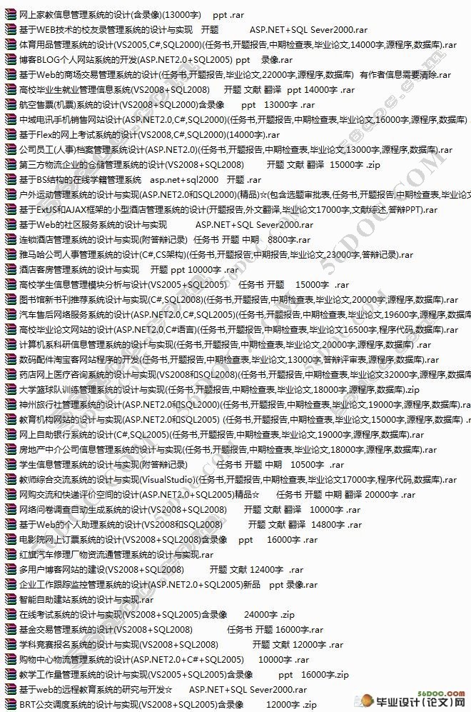 ASP.NET/C#/Visual Studio/SQL Server毕业设计(论文)选题/网站/程序设计题目