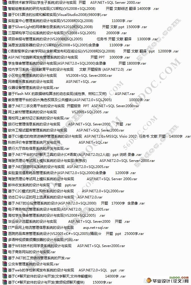 ASP.NET/C#/Visual Studio/SQL Server毕业设计(论文)选题/网站/程序设计题目