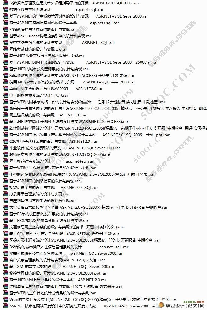 ASP.NET/C#/Visual Studio/SQL Server毕业设计(论文)选题/网站/程序设计题目