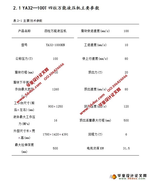 100T液压机液压缸系统设计(含CAD图)