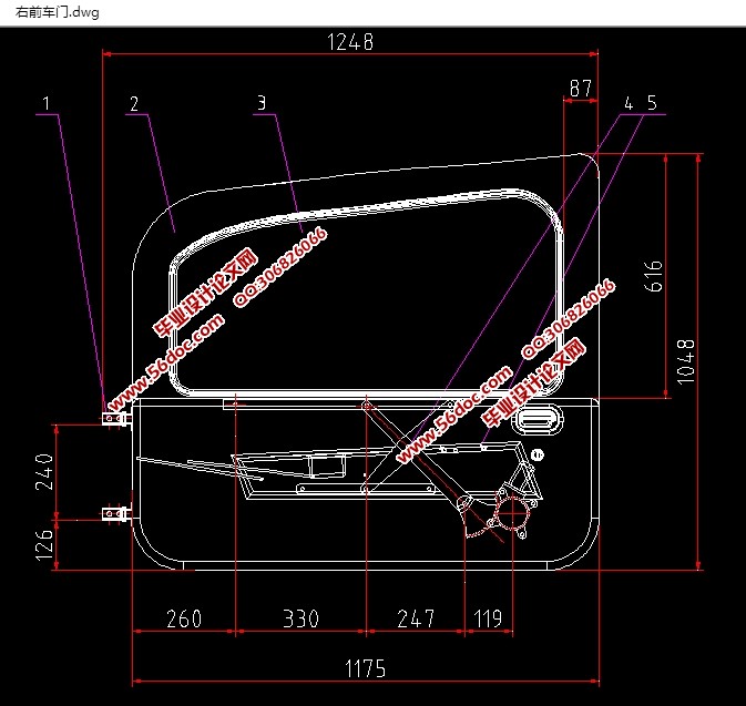 电动汽车右前车门的设计(含CAD图,SolidWorks,IGS三维图)